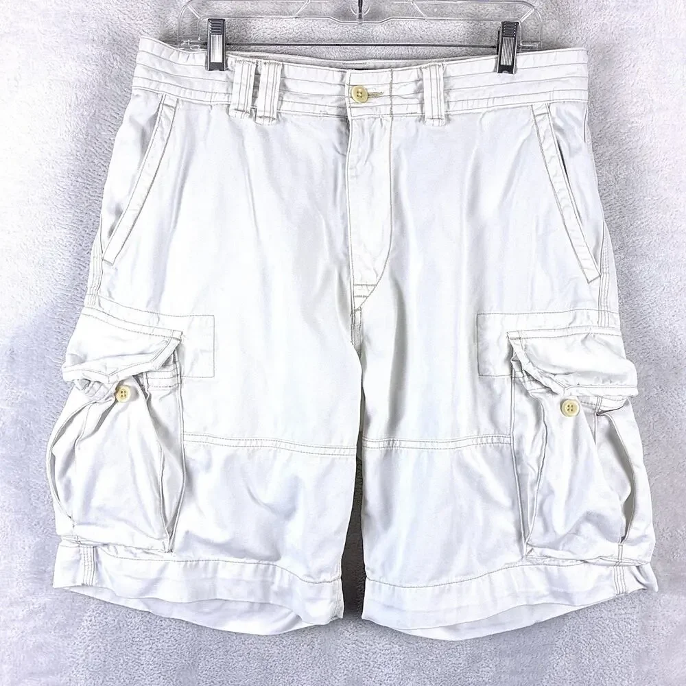 VTG Polo Ralph Lauren Cargo Shorts Mens 34 White Y2K Preppy Baggy Skate Military